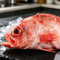 Whole red rockfish on ice - view 1